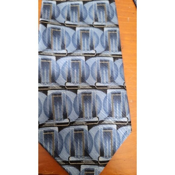 Murano Italia Mens Blue Patterned Silk Necktie - Picture 3 of 5